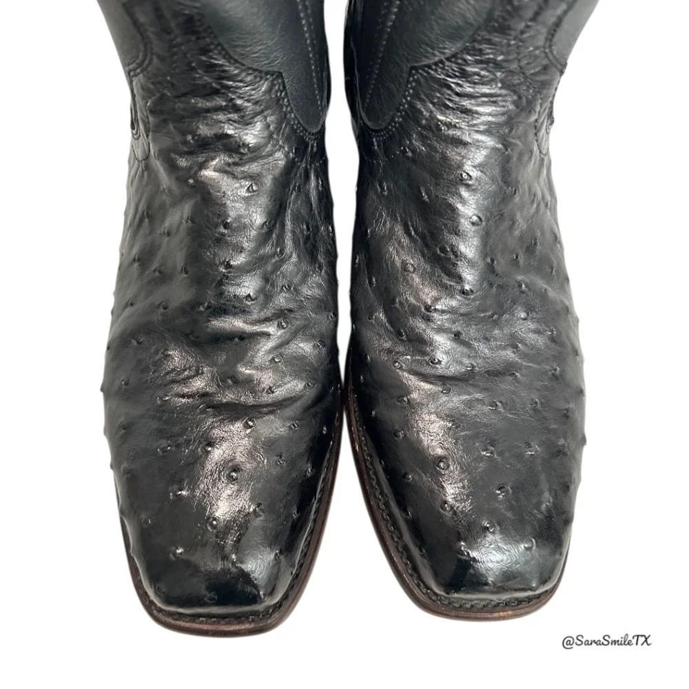 TECOVAS The Carter Mens Black Handmade Full-Quill Ostrich Cowboy Boots - Picture 14 of 14